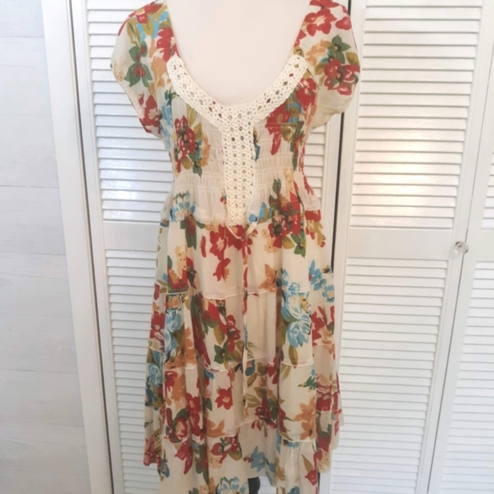 Ultra pink boho crochet gauze dress large - Picture 1 of 7